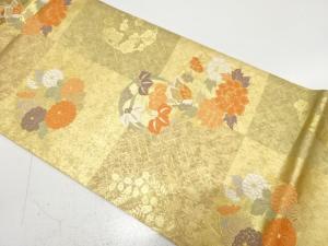 蝶に花丸模様織り出し　袋帯
